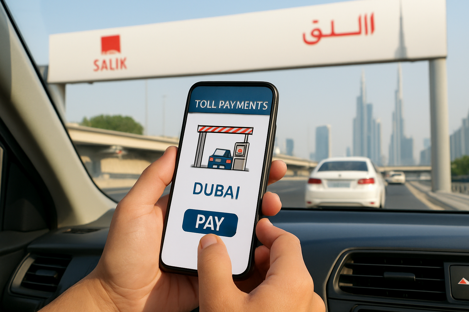 Customer using mobile app for toll payments in Dubai
